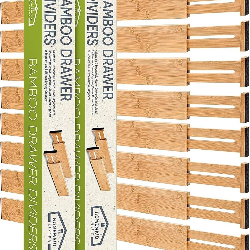 Bamboo Drawer Dividers Adjustable & Expandable, Kitchen Drawer Organizer, Ideal